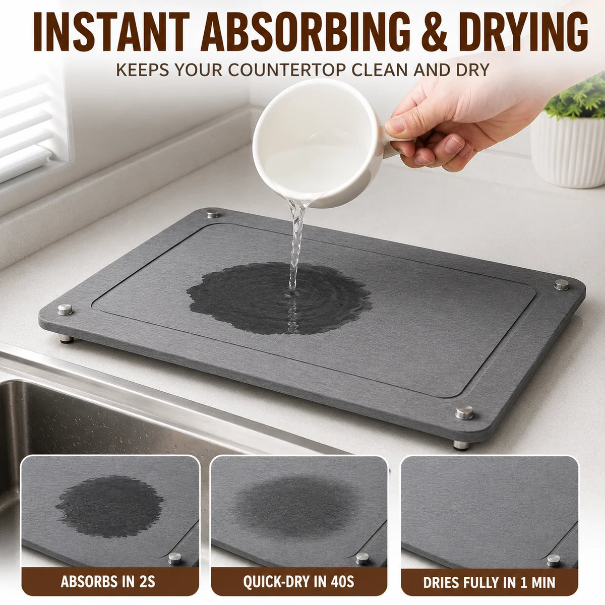Elevated Diatomite Dish Drying Mat – Fast-Absorbing Stone Pad Dish Drying Mat Axl