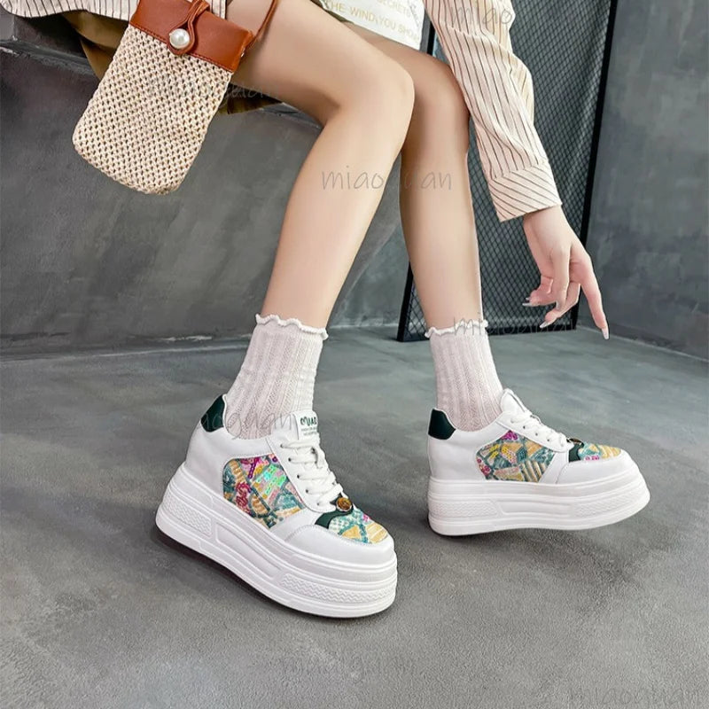 Women's Crystal Chunky Platform Sneakers – Thick Sole Lace-Up Platform Sneakers Axl
