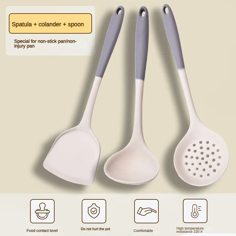Silicone Spatula & Soup Spoon Set – Non-Stick Cooking Tools Silicone Cooking Utensil Set Axl White and Gray Three