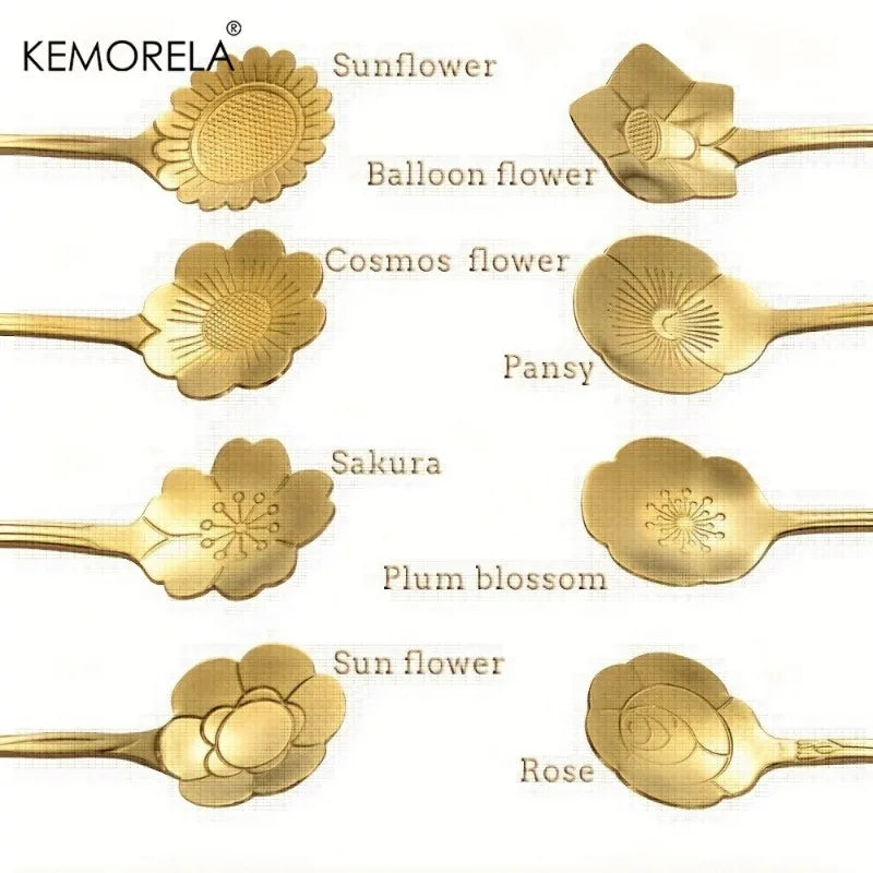 8-Piece Golden Flower Mini Spoon Set – Stainless Steel Dessert Dessert Spoon Set Axl