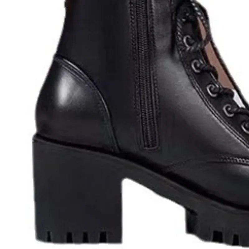 Women's Lace-Up Ankle Boots – Square Block Heel & Buckle Strap Ankle Boots Axl