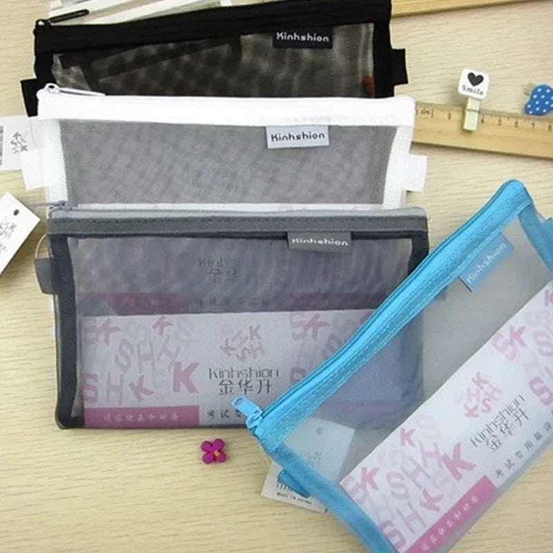 Transparent Mesh Pencil Case – Large Capacity Stationery Bag Pencil Case Axl
