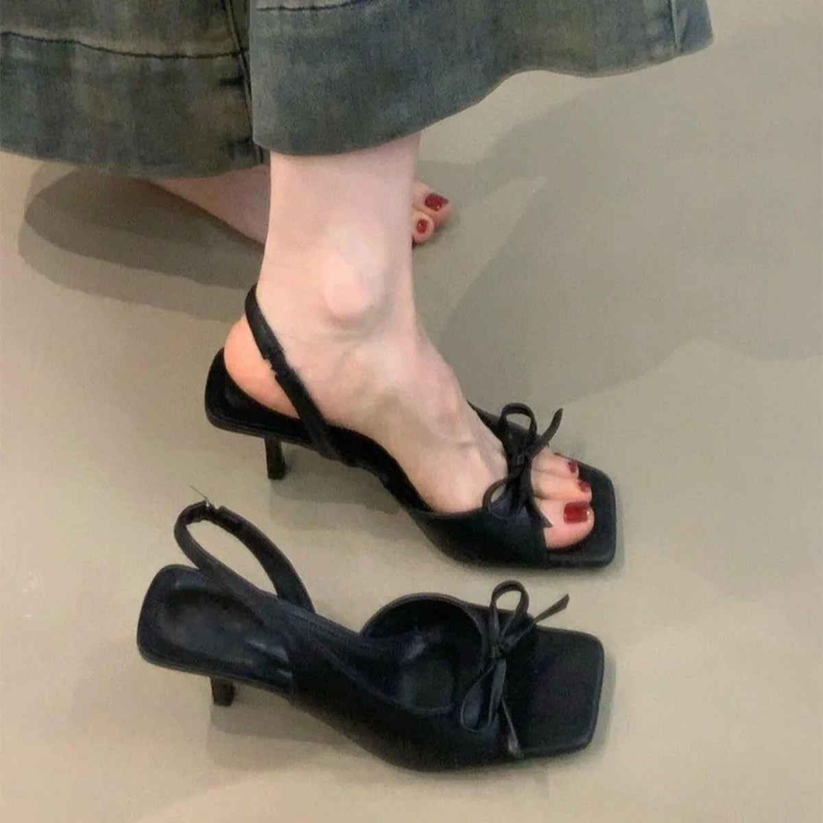 Women's Bow Tie High Heel Sandals | Square Toe Slim Heel High Heel Sandals Axl