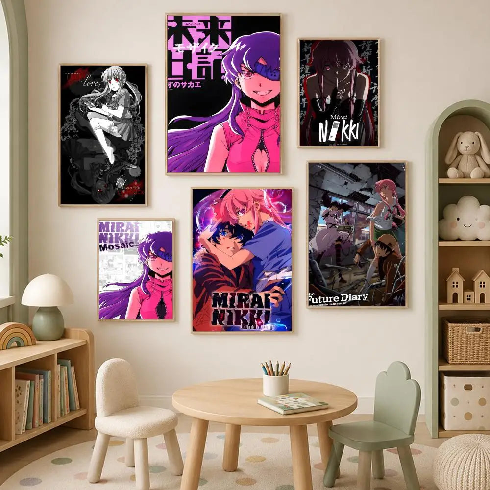 Mirai Nikki Anime Poster – Self-Stick HD PVC Waterproof Wall Art Anime Wall Poster Axl