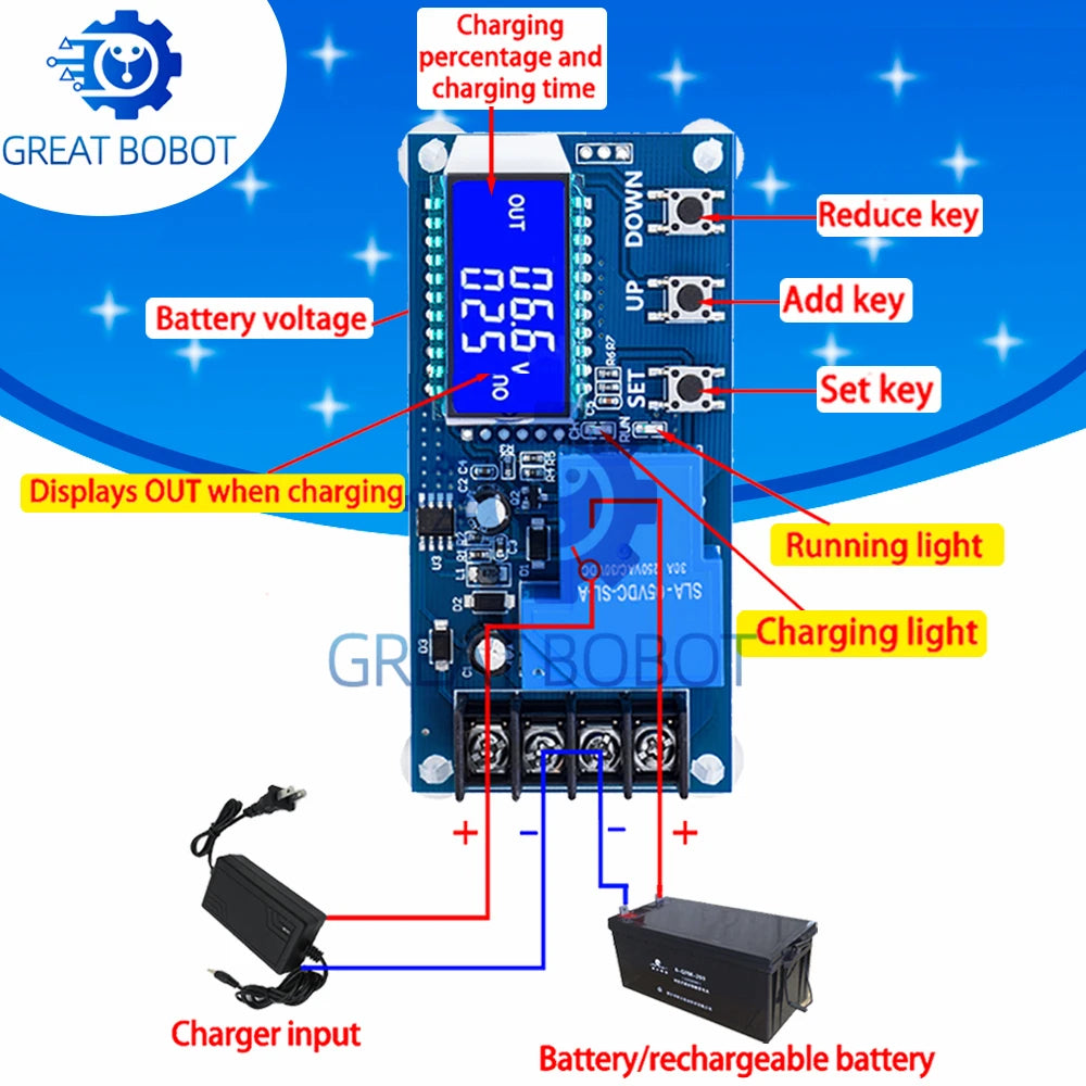 30A Battery Charging Control Module 6-60V LCD Display & Timer Battery Charge Controller Axl Default Title