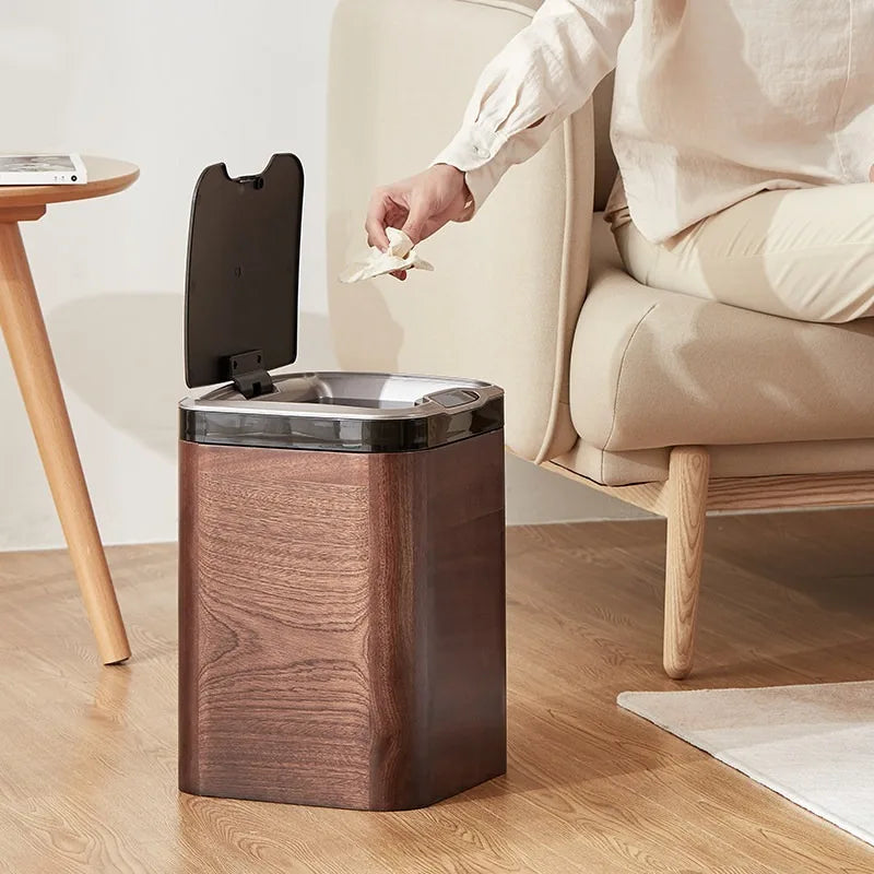 Automatic Sensor Wooden Trash Can – Smart 14L Bin with Lid Sensor Trash Can Axl