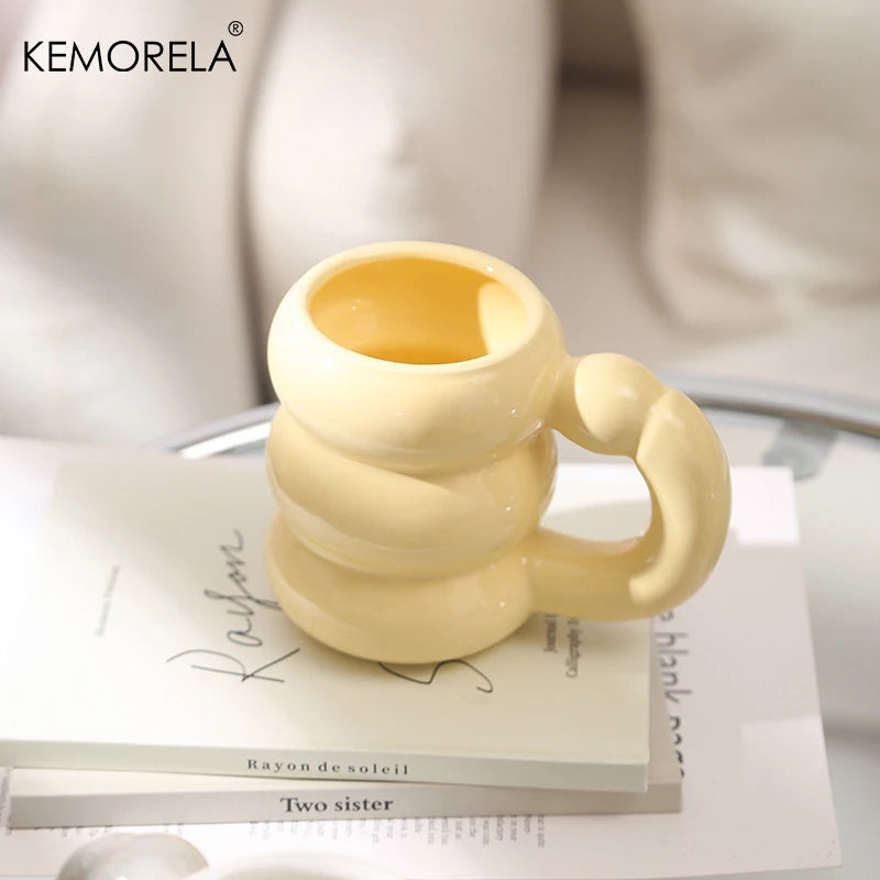 KEMORELA Ceramic Mug – Circle Bubble Design | Microwave Safe Ceramic Coffee Mug Axl Yellow 301-400ml