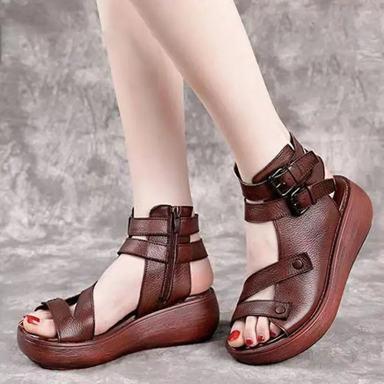 Women's Gladiator Wedge Sandals – Retro Platform Roman Style Wedge Sandals Axl Brown 37