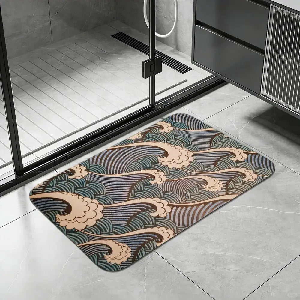 Japanese Seigaiha Diatomite Bath Mat – Quick Dry & Non-Slip Diatomite Bath Mat Axl White9 50x80cm