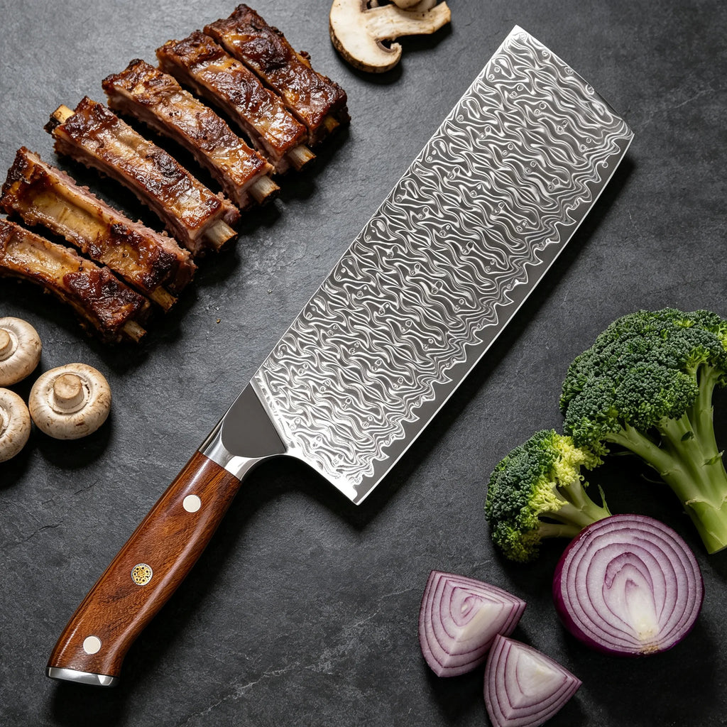 Damascus Steel Chef Knife – Sharp 17.5cm Kitchen Slicing Knife Damascus Kitchen Knife Axl