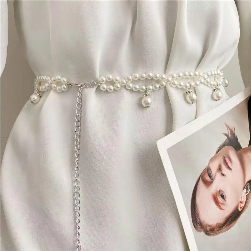 Elegant Pearl Waist Chain Belt for Women – Dress Strap Pearl Waist Belt Axl