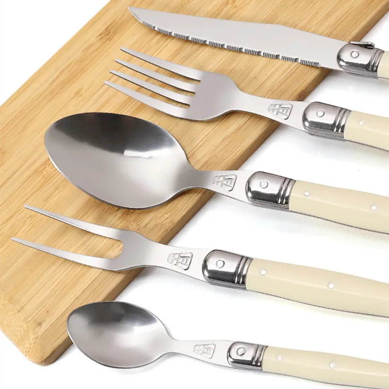 Laguiole Cutlery Set 4–24pc | Ivory Handle Stainless Steel Flatware Cutlery Set Axl