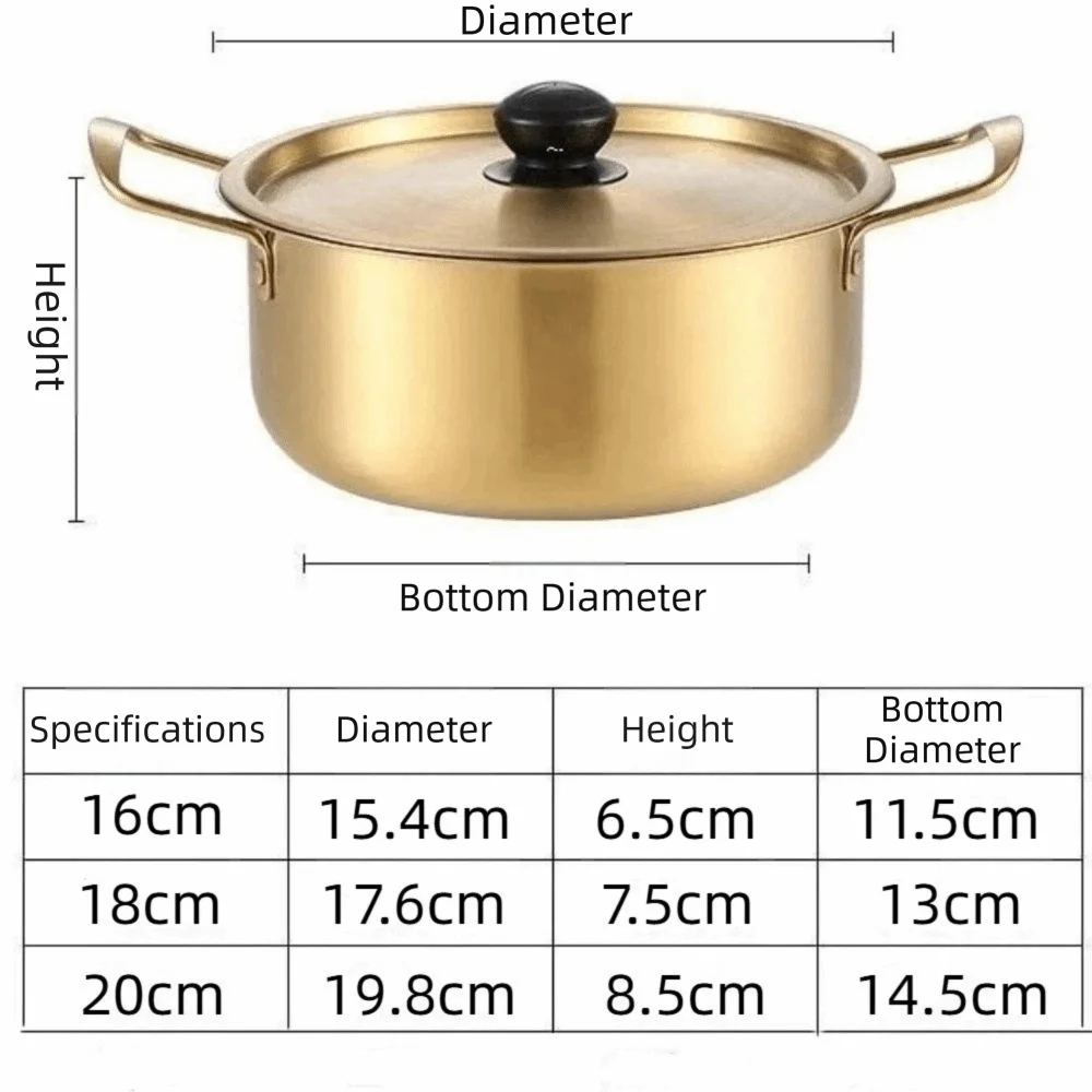 Korean Ramen Pot – Gold Stainless Steel Soup Pot with Lid Soup & Ramen Pot Axl