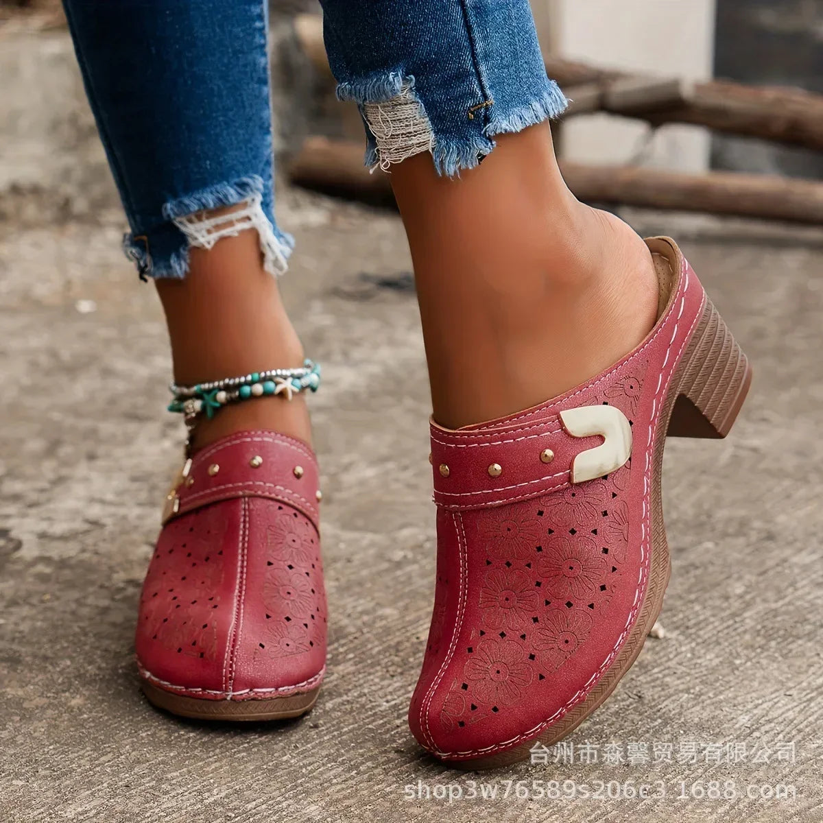 Women's Platform Chunky Heel Mule Slippers – Retro Thick Sole Platform Mule Slippers Axl Red 43