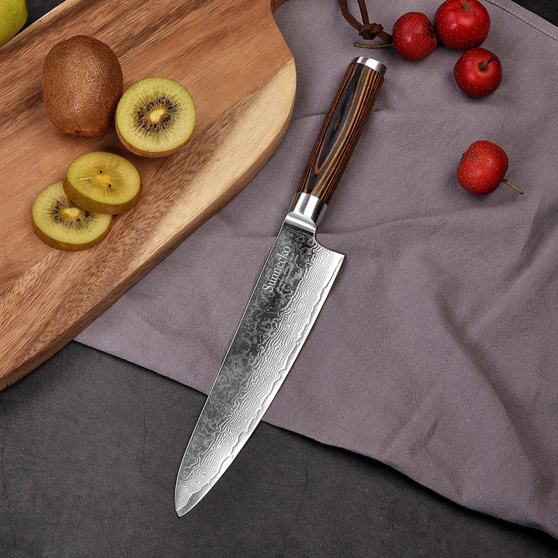 Sunnecko Damascus Chef Knife Set – VG10 Steel & Pakkawood Damascus Chef Knife Set Axl