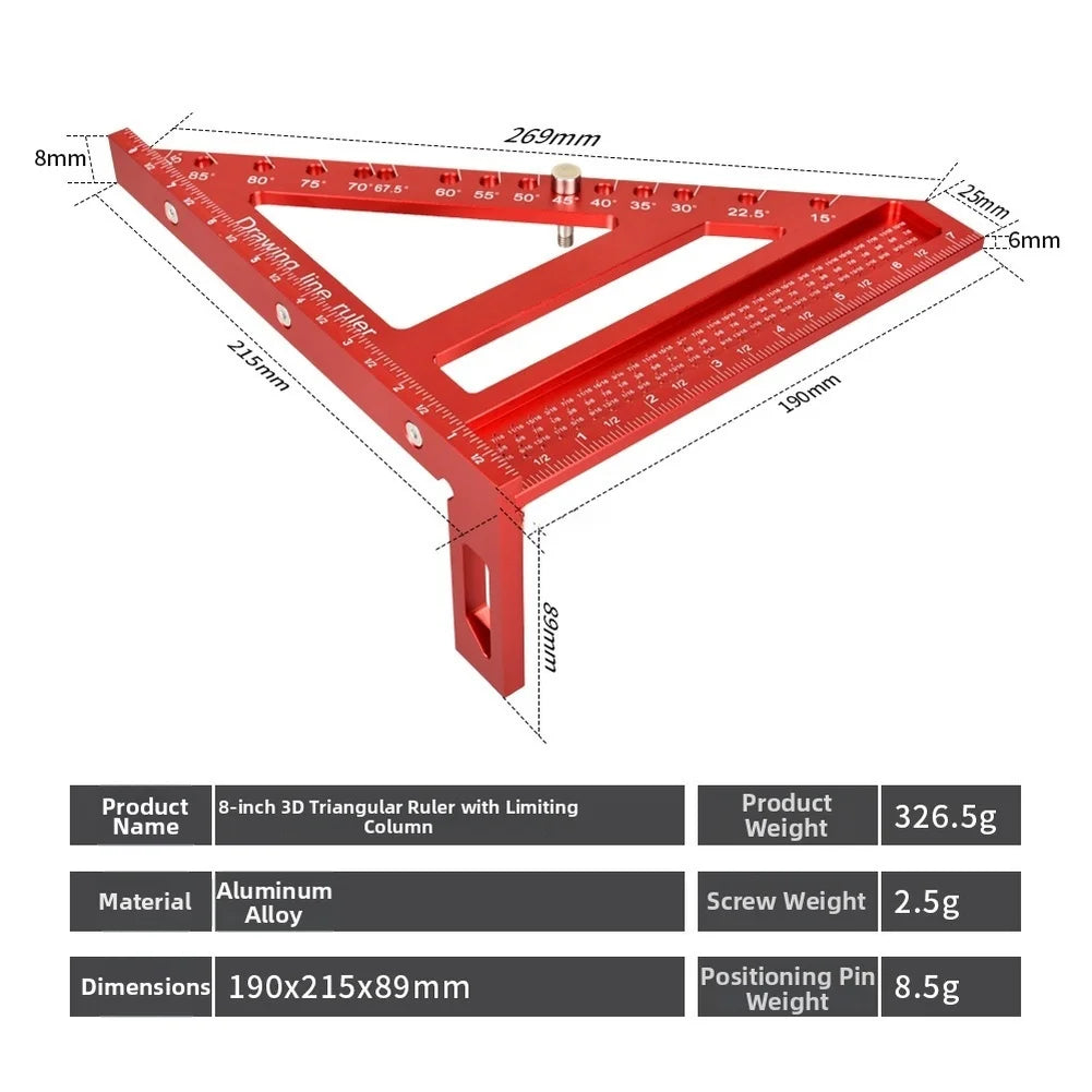 Multi-Angle Aluminum Woodworking Square & Triangle Ruler Woodworking Measuring Ruler Axl