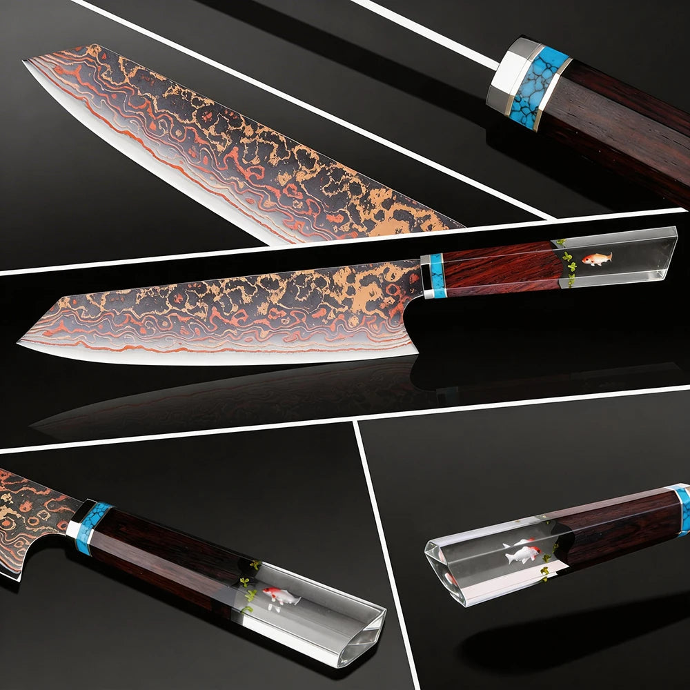 XITUO Kiritsuke Chef Knife 8" – Tricolor Copper Damascus Steel Damascus Chef Knife Axl