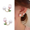 Huitan Pink Rose Stud Earrings with Imitation Pearl | Women Stud Earrings Axl E2996
