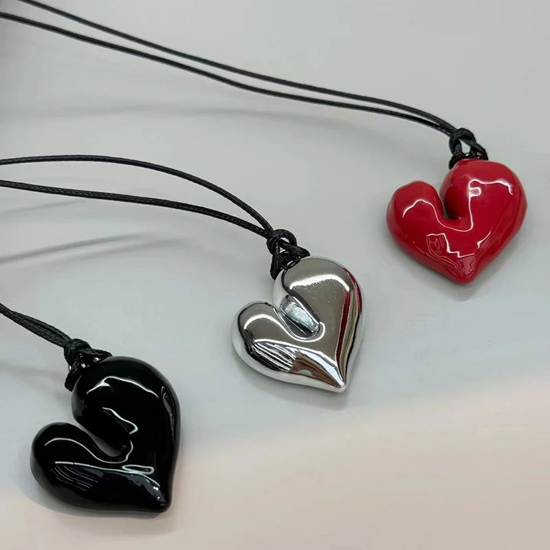 Irregular Heart Pendant Necklace – Adjustable Sweater Chain Heart Pendant Necklace Axl