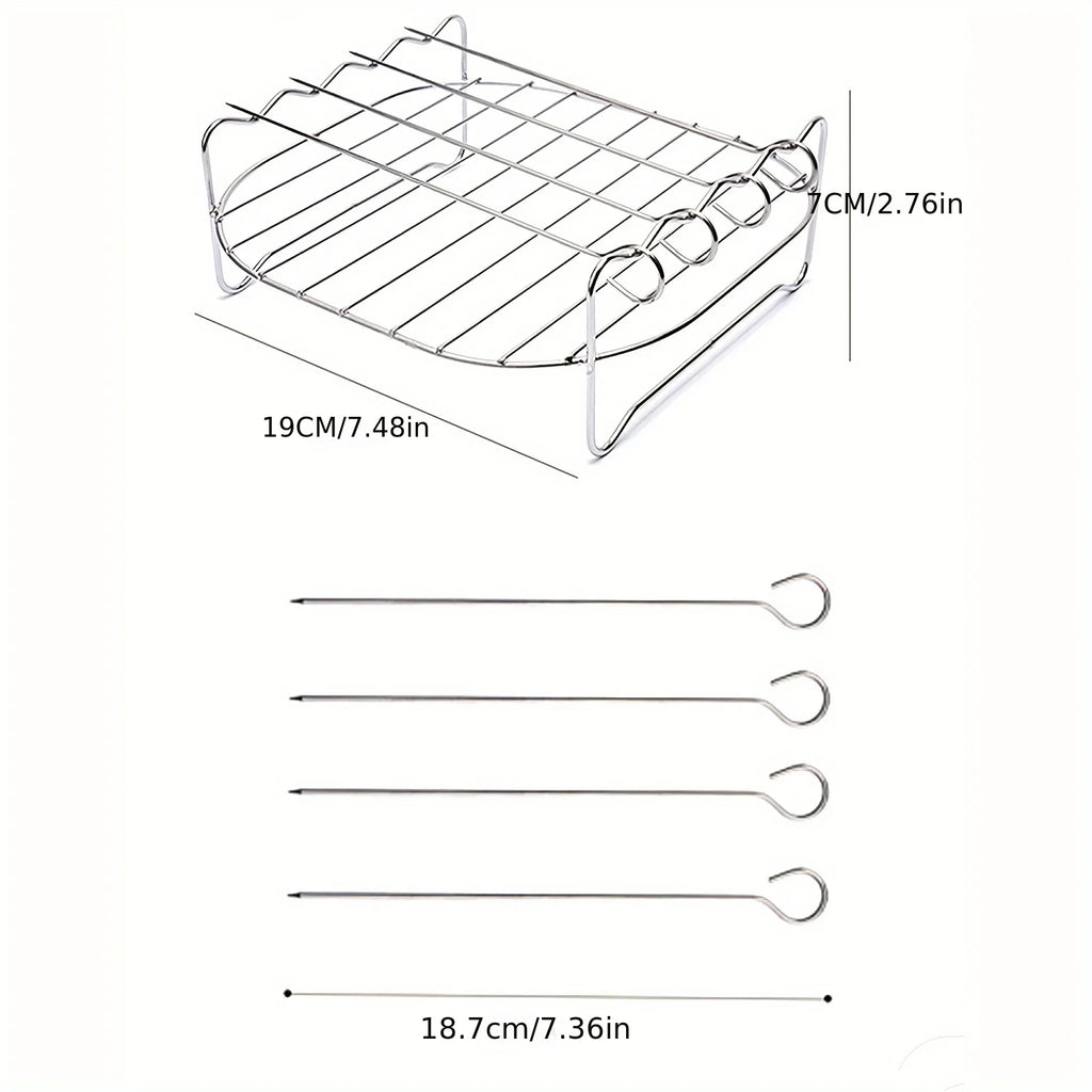 7.87" Air Fryer Square Grill Rack with 4 BBQ Skewers Air Fryer Accessories Axl