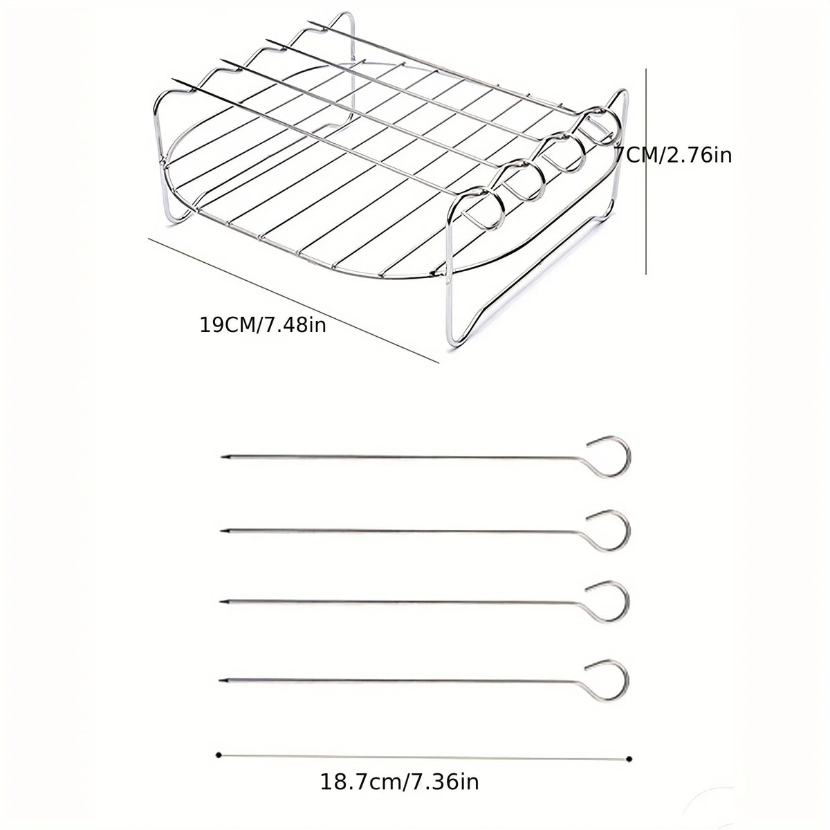 7.87" Air Fryer Square Grill Rack with 4 BBQ Skewers Air Fryer Accessories Axl