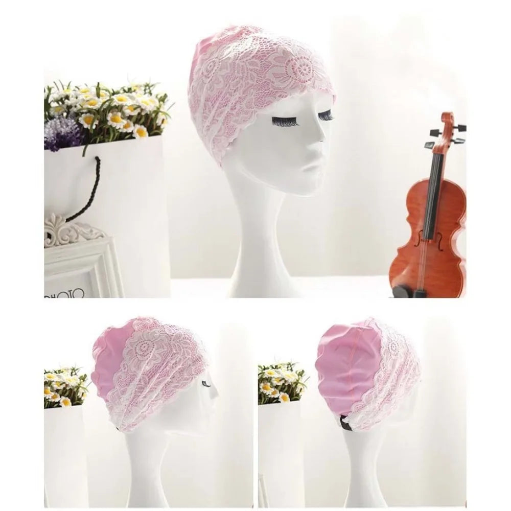 Lace Swim Cap for Women – Waterproof Long Hair Swimming Cap Swim Cap Axl Pink