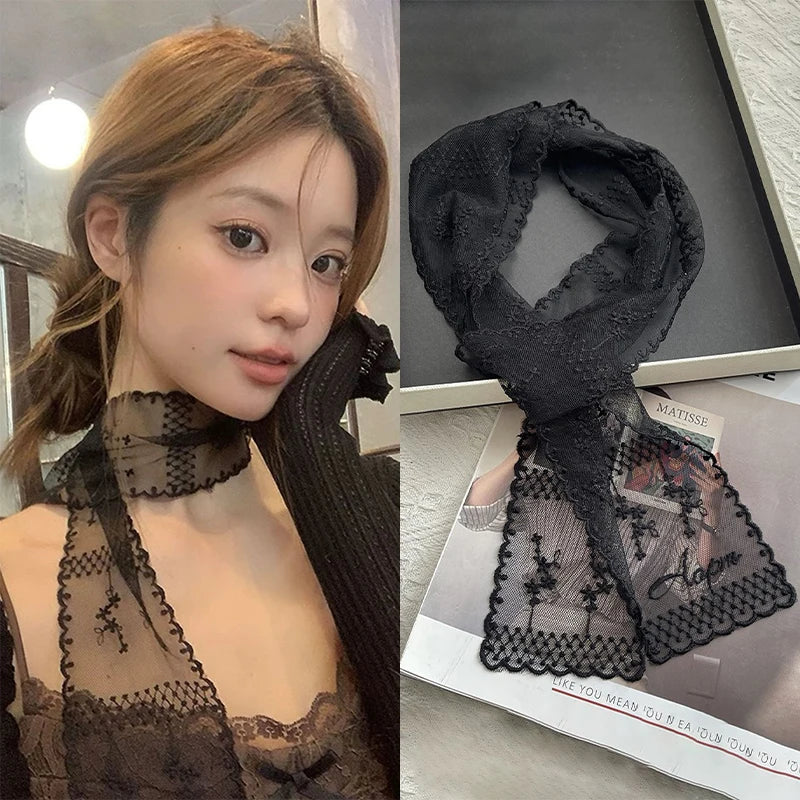 Floral Lace Neckerchief & Hair Band – Korean Style Women's Scarf Lace Scarf Accessory Axl A3