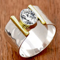 Huitan Wide CZ Ring – Two-Tone Hammered Statement Band for Women Fashion Statement Ring Axl A763 10