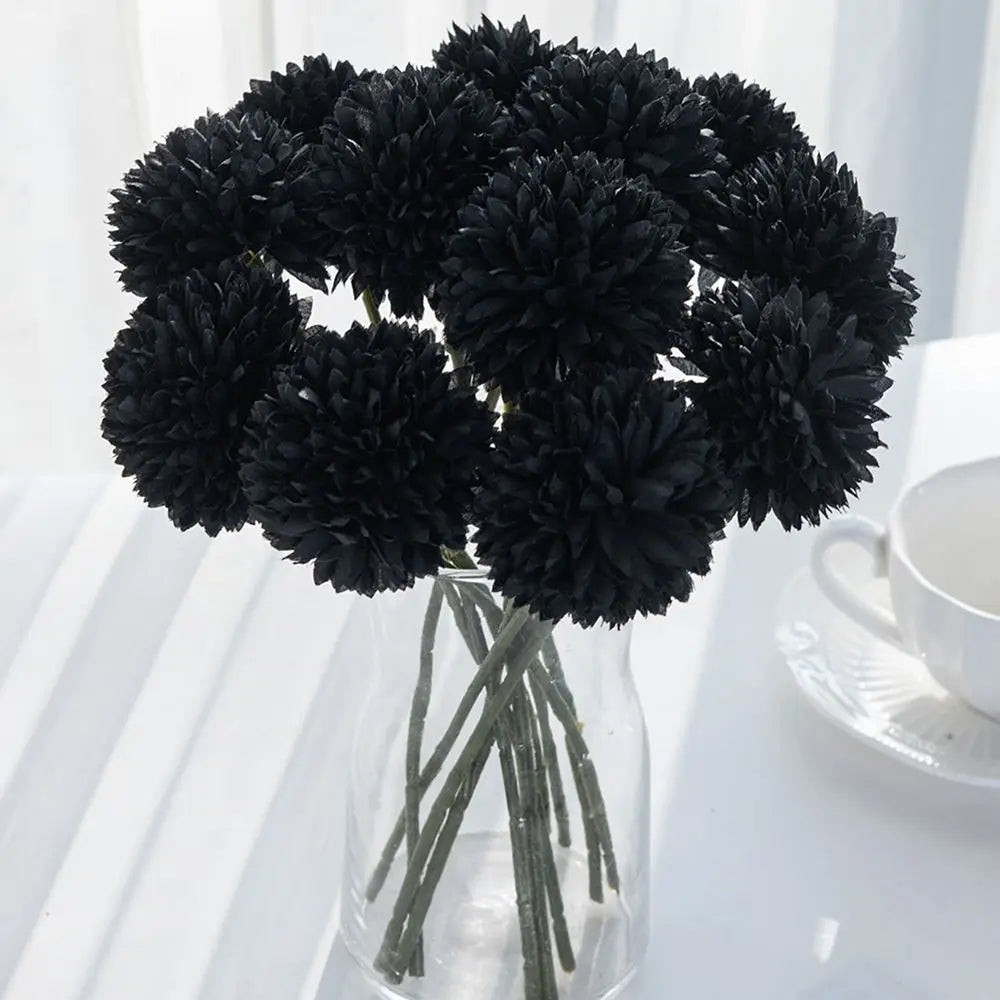 Silk Artificial Dandelion Hydrangea Flowers | Wedding & Home Décor Artificial Silk Flowers Axl black 10 pcs