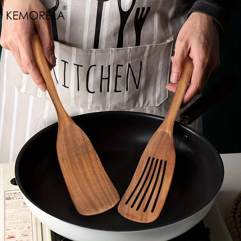 KEMORELA Acacia Wood Spatula Set – Food-Safe Kitchen Utensils Wooden Spatula Set Axl