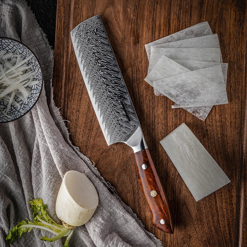 Grandsharp Nakiri Knife – 67-Layer Damascus Steel Rosewood Damascus Kitchen Knife Axl