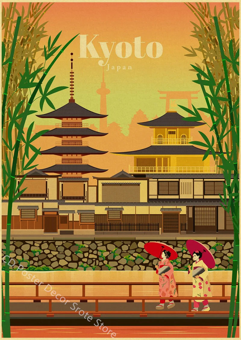 World Cities Retro Travel Poster – Rome Paris Sydney Dubai Art