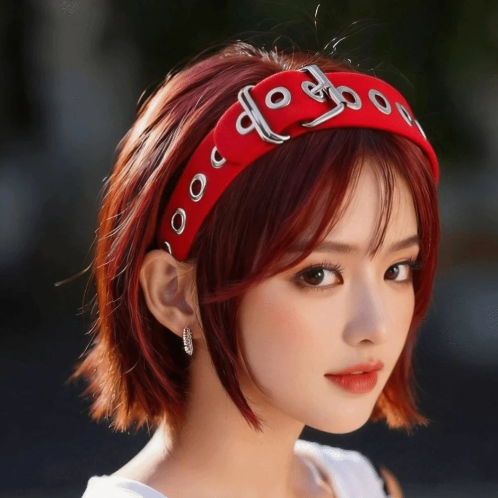 Punk Gothic Leather Rivet Buckle Headband – Hair Hoop Gothic Hair Headband Axl