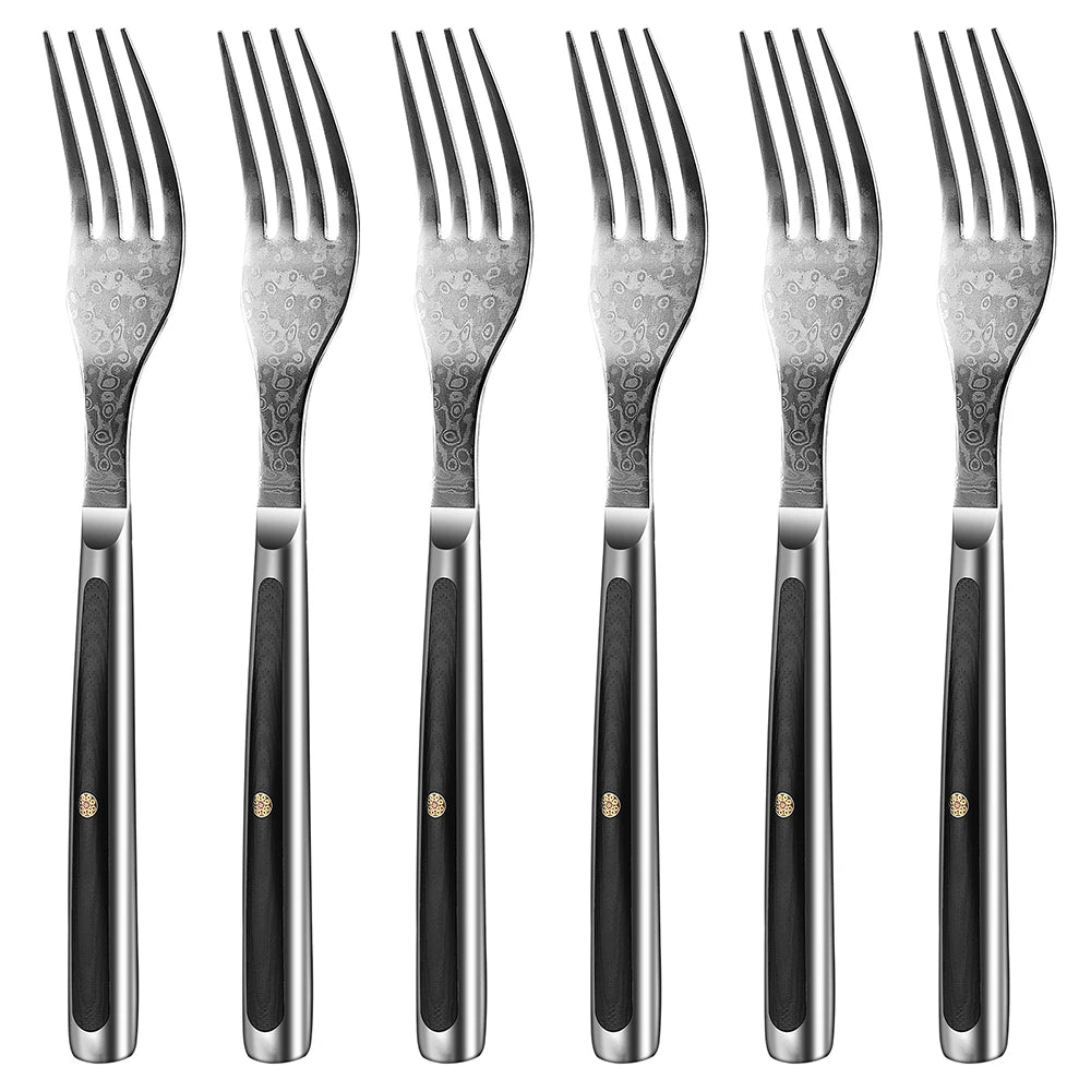 Sunnecko Damascus Steak Forks Set – VG10 Steel & G10 Handle Damascus Steak Fork Set Axl 6PCS Set China Mainland