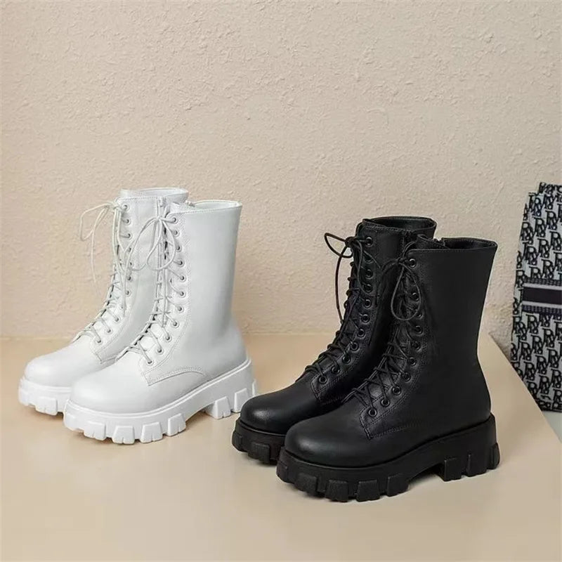 British High-Top Women's Ankle Boots | Thick Sole Street Style Women's Ankle Boots Axl