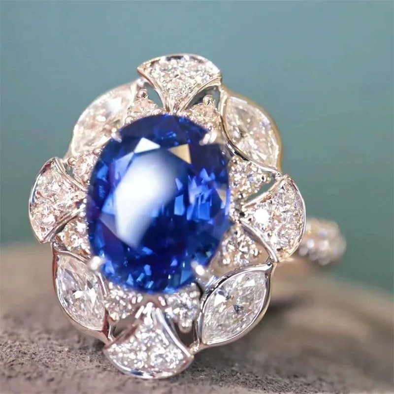 Huitan Oval Blue Cubic Zirconia Ring – Women's Elegant Band Fashion Ring Axl Q926 10