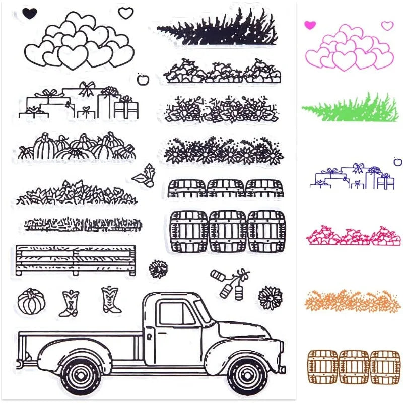 Autumn Farm Truck Clear Silicone Stamp – Pumpkin & Flowers Clear Silicone Stamp Axl