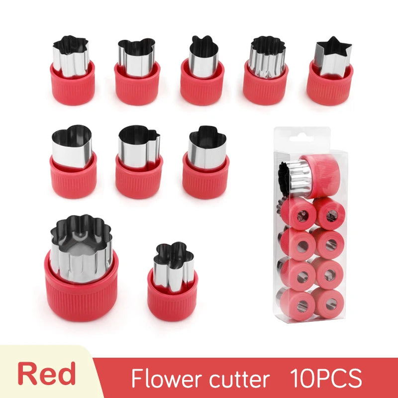 Stainless Steel Cookie & Fruit Cutter Mold Set – Flower Shapes Cookie Cutter Set Axl 10pcs-Red