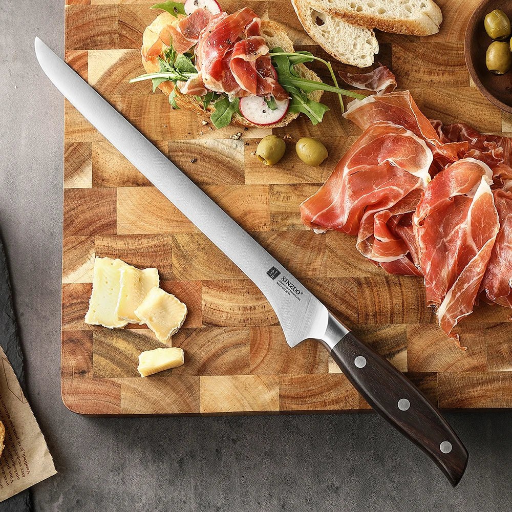 XINZUO 10" Ham Slicing Knife – German 1.4116 Steel Sandalwood Ham Slicing Knife Axl