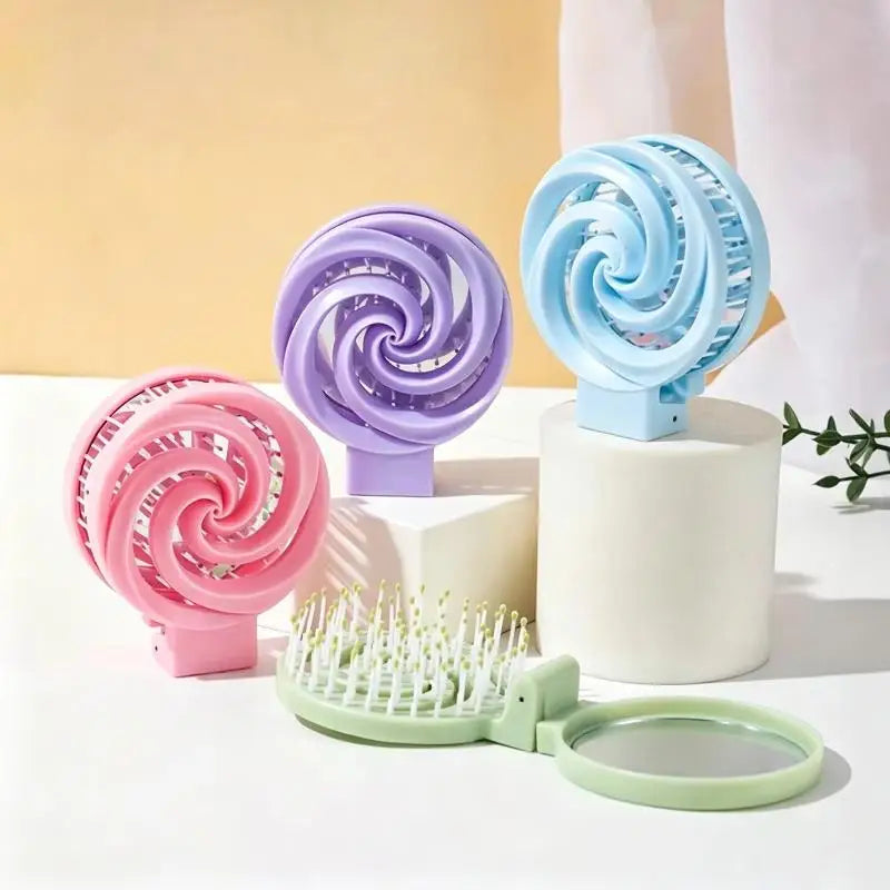 2-in-1 Foldable Hair Comb with Mirror – Mini Travel Scalp Massager Foldable Hair Comb Axl