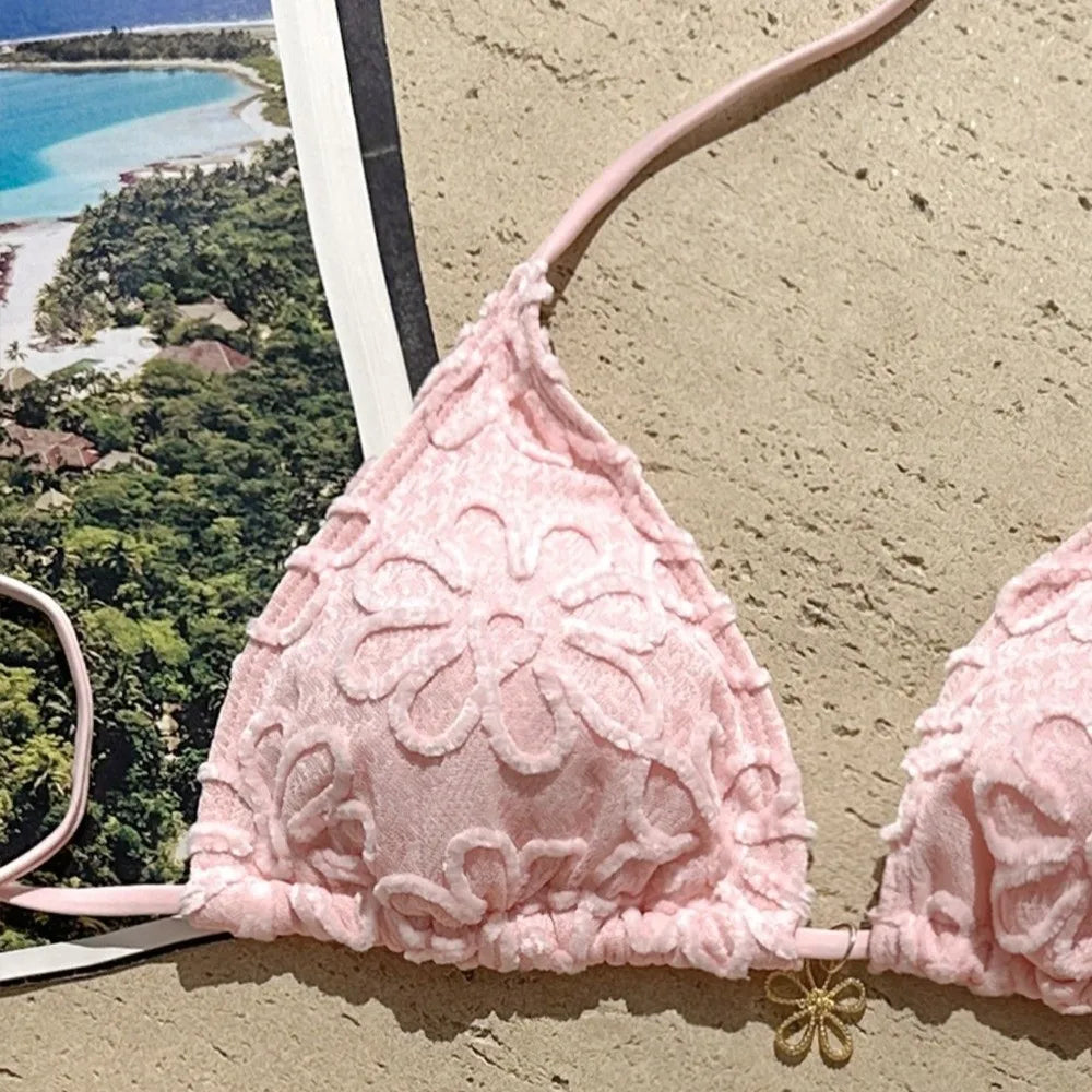 Two-Piece Halter Bikini Set – Deep V Lace-Up Floral Swimwear Halter Bikini Set Axl