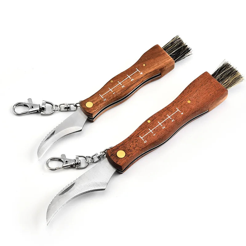 Mushroom Foraging Folding Knife & Brush – Rosewood EDC Folding Foraging Knife Axl 2 pcs set