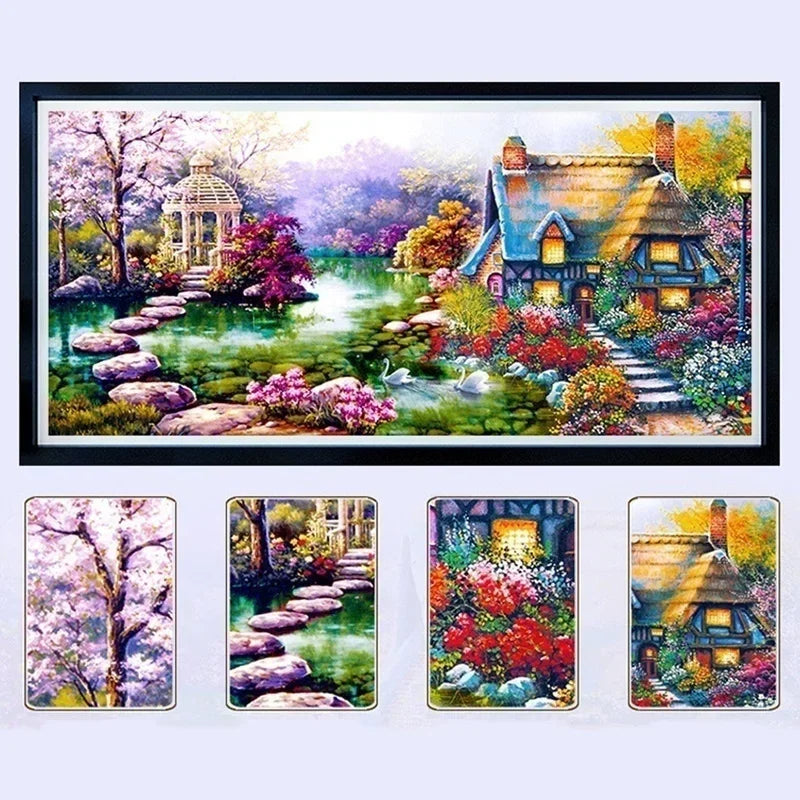 5D DIY Diamond Painting Kit – Garden Lodge Landscape Cross Stitch Diamond Painting Kit Axl