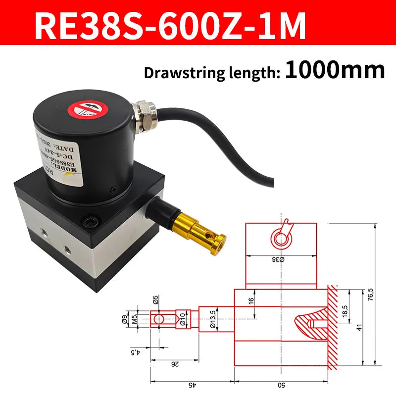 E38S Rope Pull Encoder 5-24V NPN 600/1000PPR Distance Sensor Rope Pull Encoder Axl 600R-1000MM