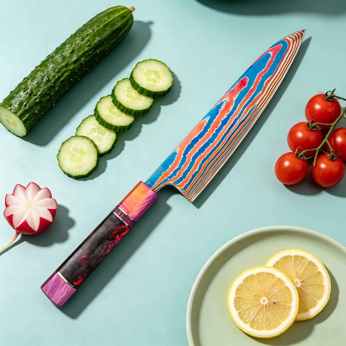 Damascus Steel Chef Knife – Titanium Blade & Wood Handle Damascus Chef Knife Axl Chef Knife