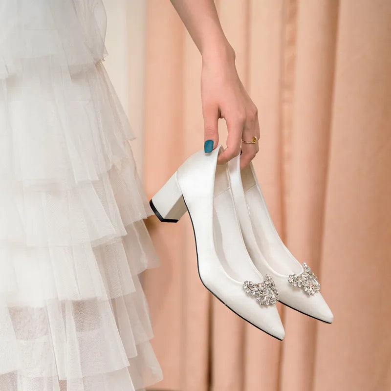 White Rhinestone Bridal Pumps – Pointed Toe Block Heel Sizes 34–43 Bridal Heels Axl