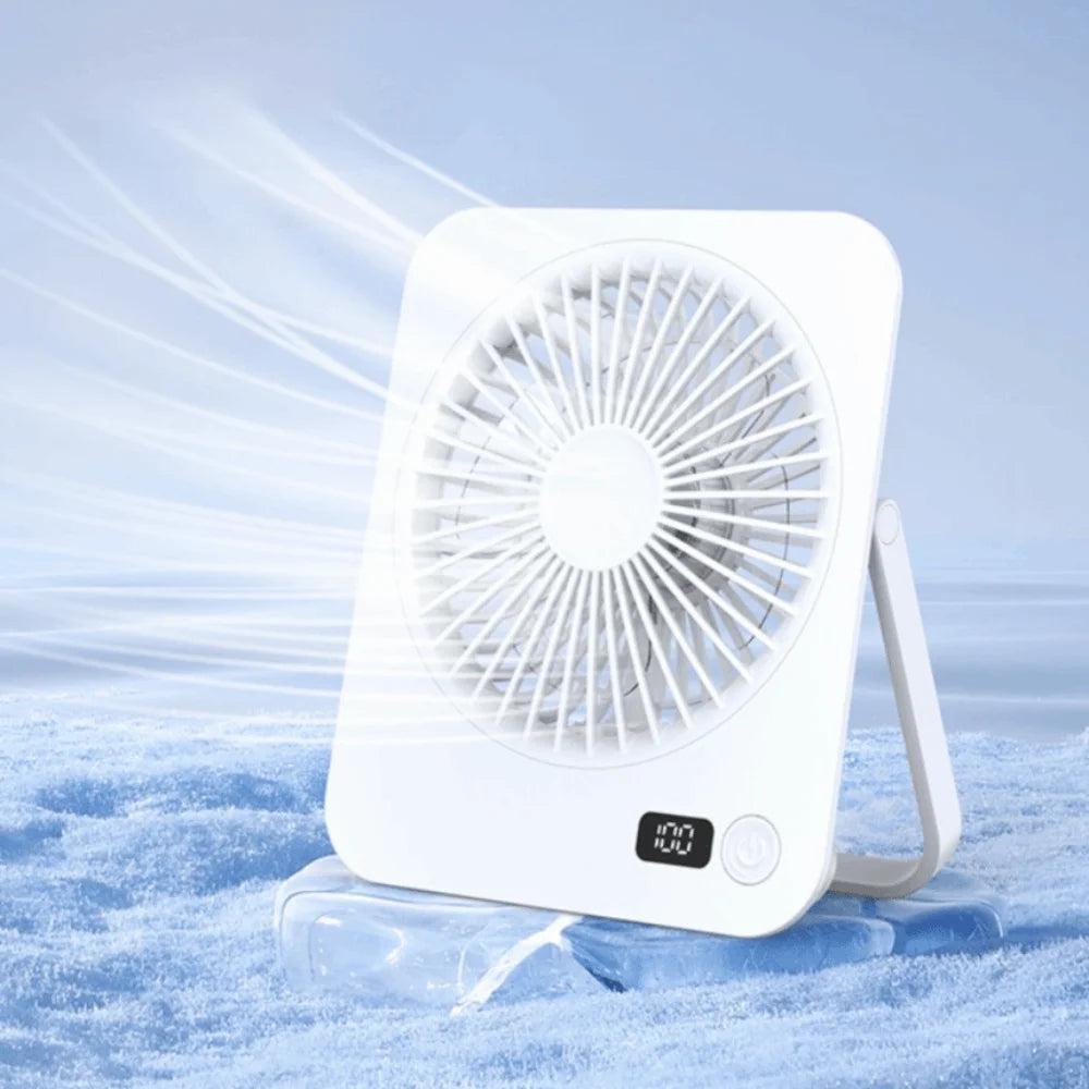 USB Rechargeable Foldable Desk Fan – 5-Speed LED Silent Fan Portable Desk Fan Axl White