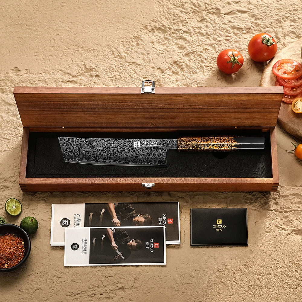 XINZUO 6.9" Nakiri Knife – 49-Layer Damascus ZDP-189 Steel Damascus Chef Knife Axl