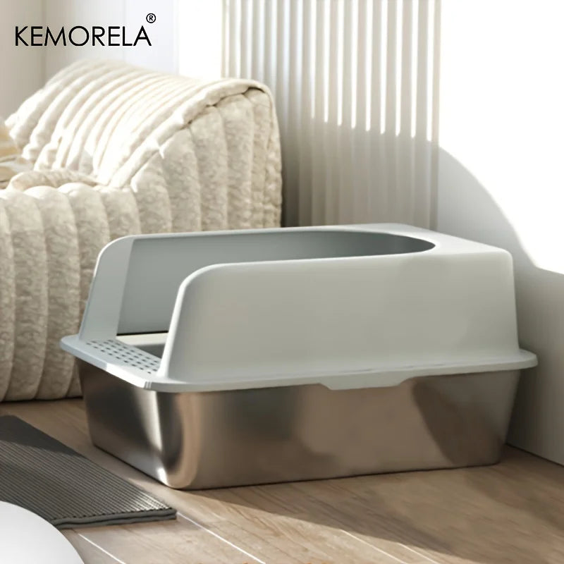 KEMORELA XL Stainless Steel Cat Litter Box with Lid – 60×50cm Cat Litter Box Axl