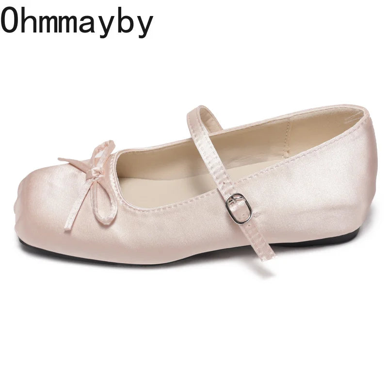 Satin Butterfly-Knot Mary Jane Pumps | Square Toe Buckle Strap Mary Jane Pumps Axl